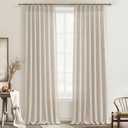 Pleated Natural Linen 95 Inch Curtains 2 Panel Set for Living Room, Rustic Farmhouse Pinch Pleat Semi Sheer Curtain Light Filtering Privacy Ceiling Track Nursery Window Drapes 40"W x 95 Inches Length