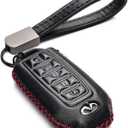 Vitodeco Leather Smart Key Fob Case Cover Protector Compatible for Infiniti QX50, QX55, QX60, Q50 (2018-2026 Models) - 5-Button, Black/Red