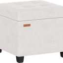 ABHENG Chenille Cover Steel Frame Ottoman with 48L Storage,17.7" x 17.7" x 17.7" Square Linen Storage Ottoman Stool Cube with Legs,for Dorm Livingroom White UASND641W