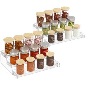 Lifewit Plastic 2 Pack 3-Tier Spice Rack, Clear Spice Organization for Cabinet, Counter, Organizer Shelf for Condiment, Seasoning, Syrup, Liquor, Medicine and Perfume for Kitchen, Pantry, Bar, Bath