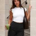 Gleeneat Bermuda Cargo Shorts for Women Baggy Knee Length Denim Shorts High Waist 6 Pockets 2026 Summer Casual (Black, M)