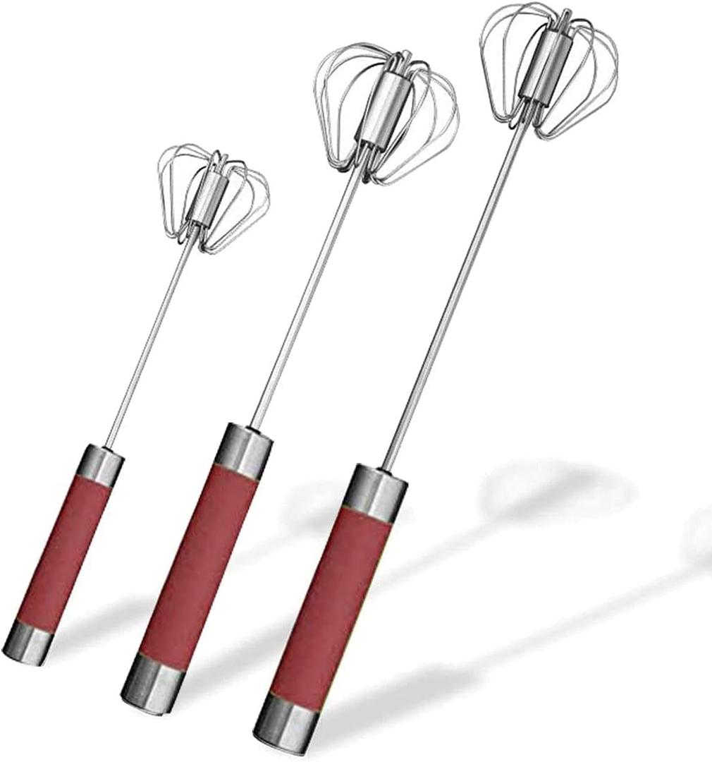 Stainless Steel Semi-automatic Egg Whisk - 3PCS Hand Push Rotary Whisk Blender (Red)