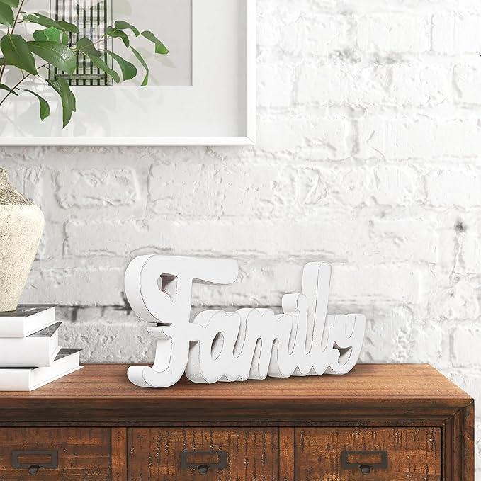 Rustic Wooden Family Signs for Home Decor Wall 15", Farmhouse Distressed White Christmas Tabletop Decor Signs, Fireplace Mantle decor, Thanksgiving Family Wall Decor for Living Room