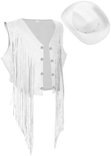 Yaomiao 70s Hippie Womens Fringe Vest Western Felt Cowgirl Hat Cowgirl Costume Rivets Sleeveless Faux Suede Tassels Jacket XL Yaomiao 70s Hippie Womens Fringe Vest Western Felt Cowgirl Hat Cowgirl Costume Rivets Sleeveless Faux Suede Tassels Jacket XL