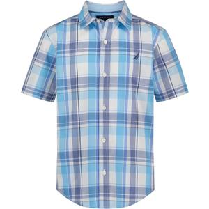 Nautica Boys Short Sleeve Woven Button-Down Shirt. Light Weight & Breathable (14-16, Spring Plaid)