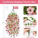 Artificial Hanging Flowers for Outdoors Spring Summer Decoration, 4PCS UV Resistant Silk Fake Hanging Plants for Patio Porch Front Yard Window Garden Indoor Decor(Hot Pink&Light Pink,4PCS)