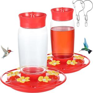 2 Pack Plastic Hummingbird Feeders, 22oz Wide Mouth Easy Clean, Ant Moat, Bee Proof and Leak-Proof, 6 Ports Easy Fill, Perfect for Outdoors, Trees, Decks, Red