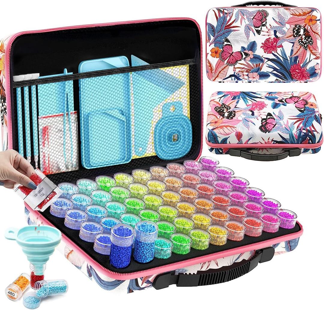 ARTDOT 60 Slots Storage Container for Diamond Art Kits for Adults, Portable Bead Storage Boxes for Diamond Painting Accessories and Tools (Medium, Pink)
