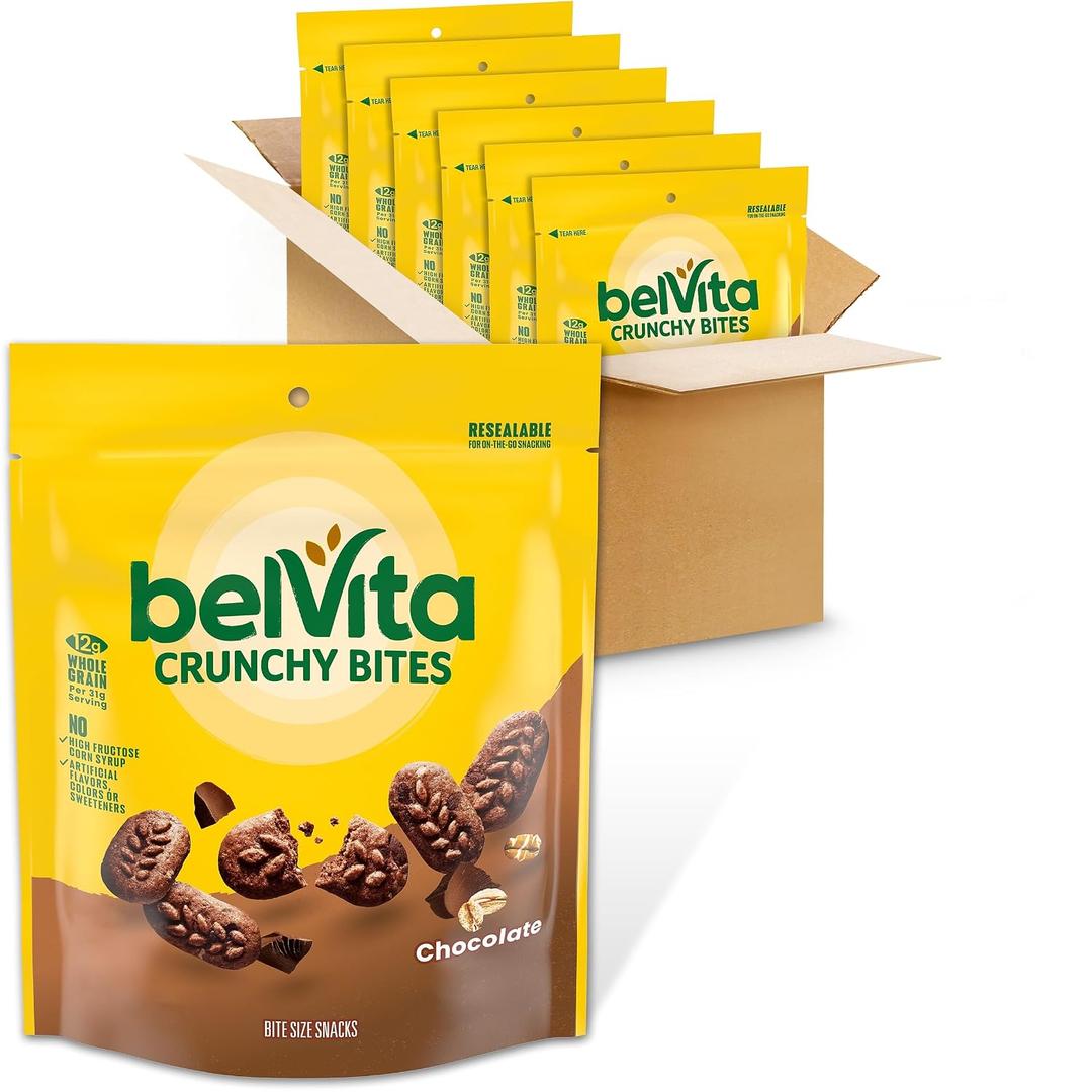 belVita Bite Size Snacks, Chocolate Crunchy Bites, 6-5 oz Bags (EXP 08/14/26)