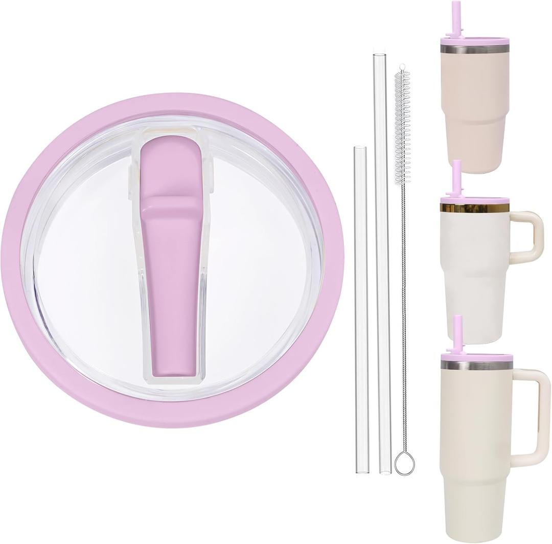 Replacement 30oz and 20oz Leak Proof Tumbler Lid With Straw - Fit For Stanley Adventure Quencher H2.0 30oz, 20oz With Handler and 20oz Without Handle Tumbler (Purple, 20oz and 30oz) (Violet)