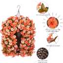 Artificial Fake Fall Hanging Flowers Plants Basket for Outdoor Autumn Decoration, Faux Silk Morning Glory Long Vines Realistic UV Resistant for Outside Home Porch Garden (Fall Orange+Light Orange)