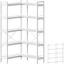 Huuger 5 Tier Bookshelf, L Shaped Corner Bookshelf with 10 Open Shelves, 49.4 Inch Straight Wide Bookcase with Metal Frame and Wooden Board, Adjustable Feet, White