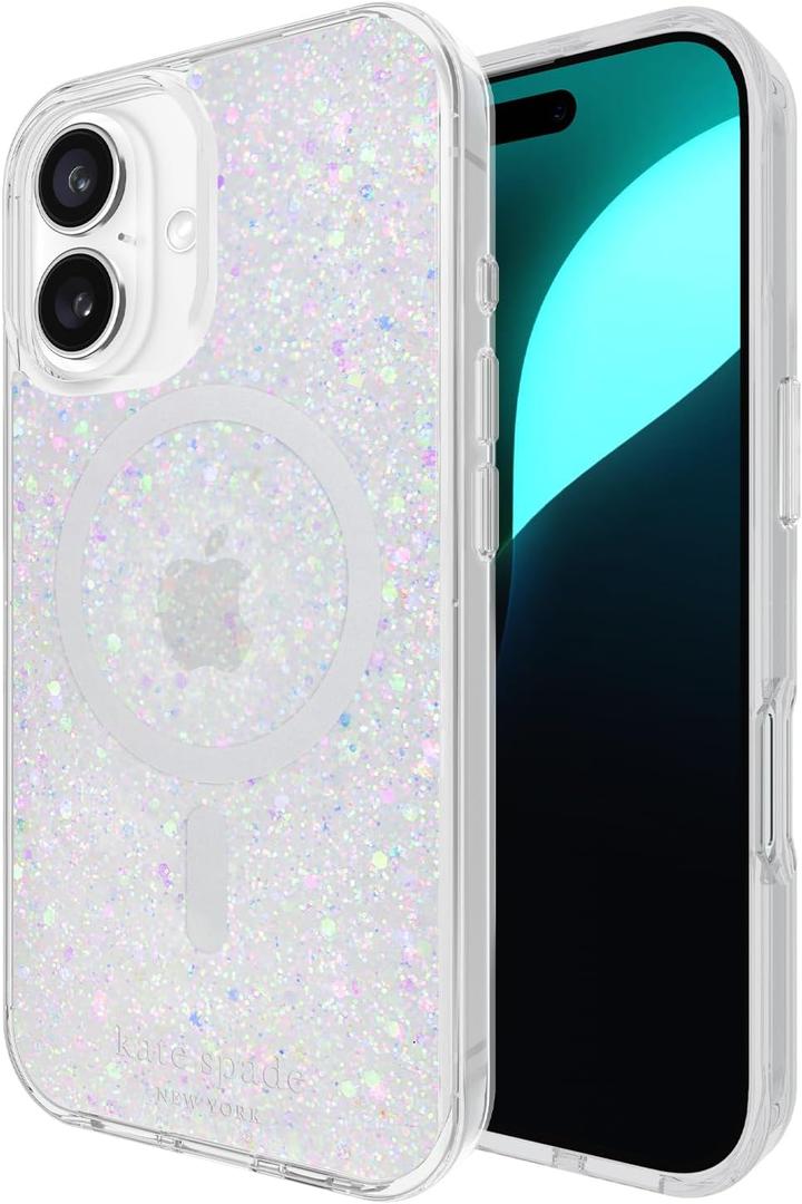 kate spade new york iPhone 16 Case - Compatible with MagSafe - Designer Phone Case - Chunky Glitter Iridescent