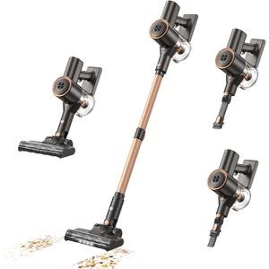 Cordless Vacuum Cleaner, Stick Vacuum with LED Display, Real-Time Battery Level Rechargeable Cordless Vacuum with 2 Adjustable Suction Modes, 40 Mins Runtime Handheld Vacuum for HomeRose Gold