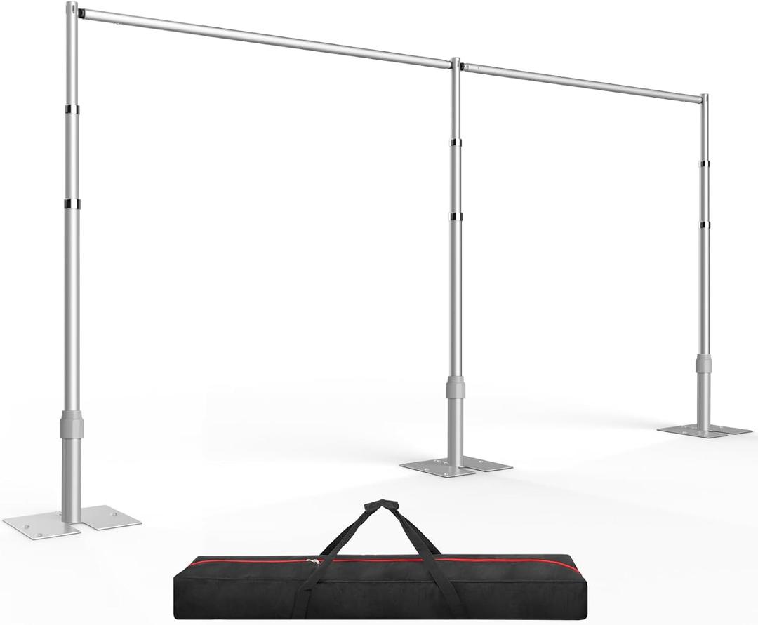 EMART Backdrop Stand Heavy Duty 10ftx20ft, Adjustable Pipe and Drape Photo Background Support Kit, Metal Frame with Flat Base for Wedding Birthday Party Banquet Decorations (10x20FT, Silver)