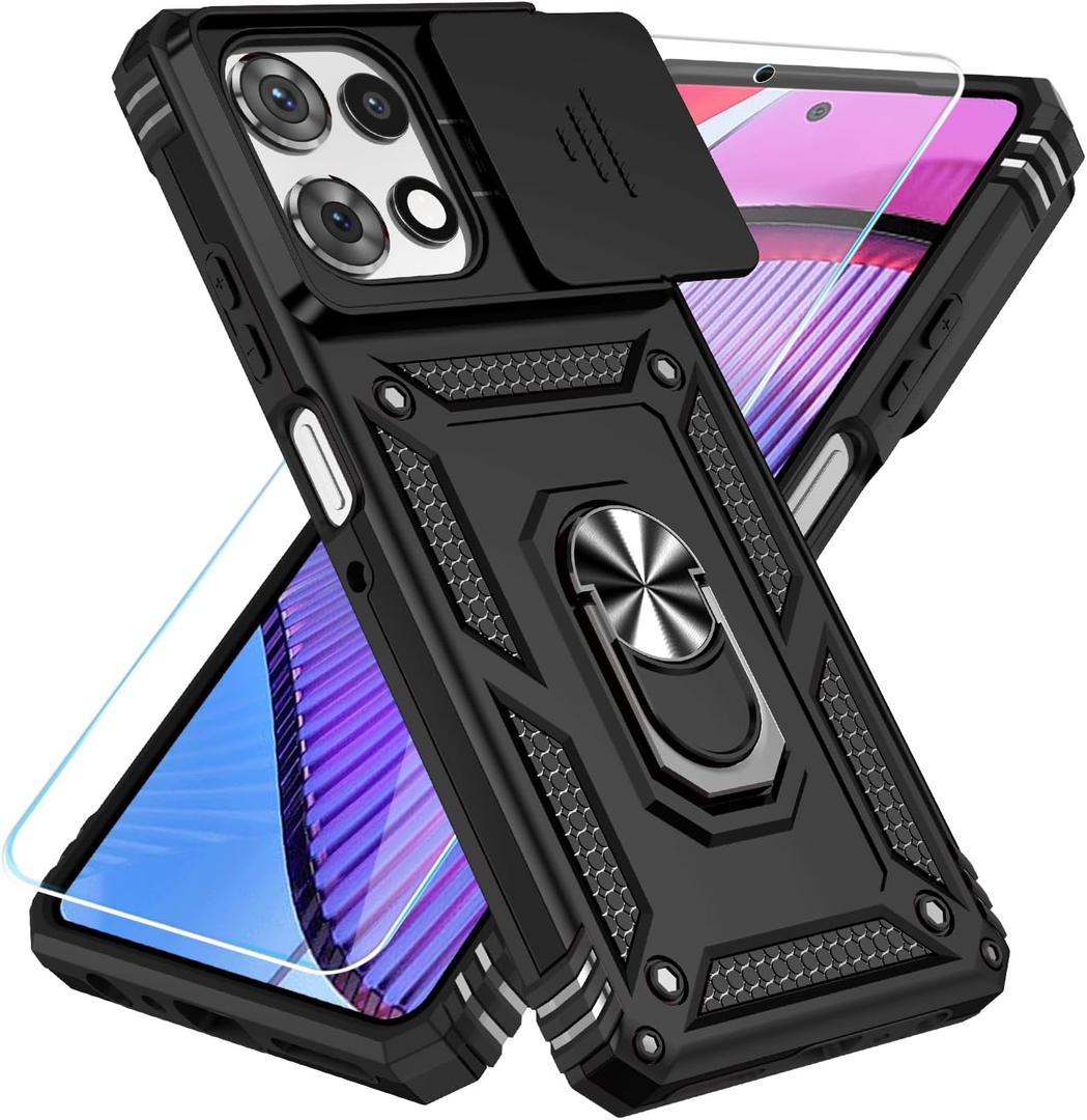SunStory Compatible with Motorola Moto G Power 5G 2025/Moto G Power 5G 2026/Moto G Play 2025 Case with HD Screen Protector & Slide Camera Cover & Kickstand,[Military-Grade] Phone Case, Black