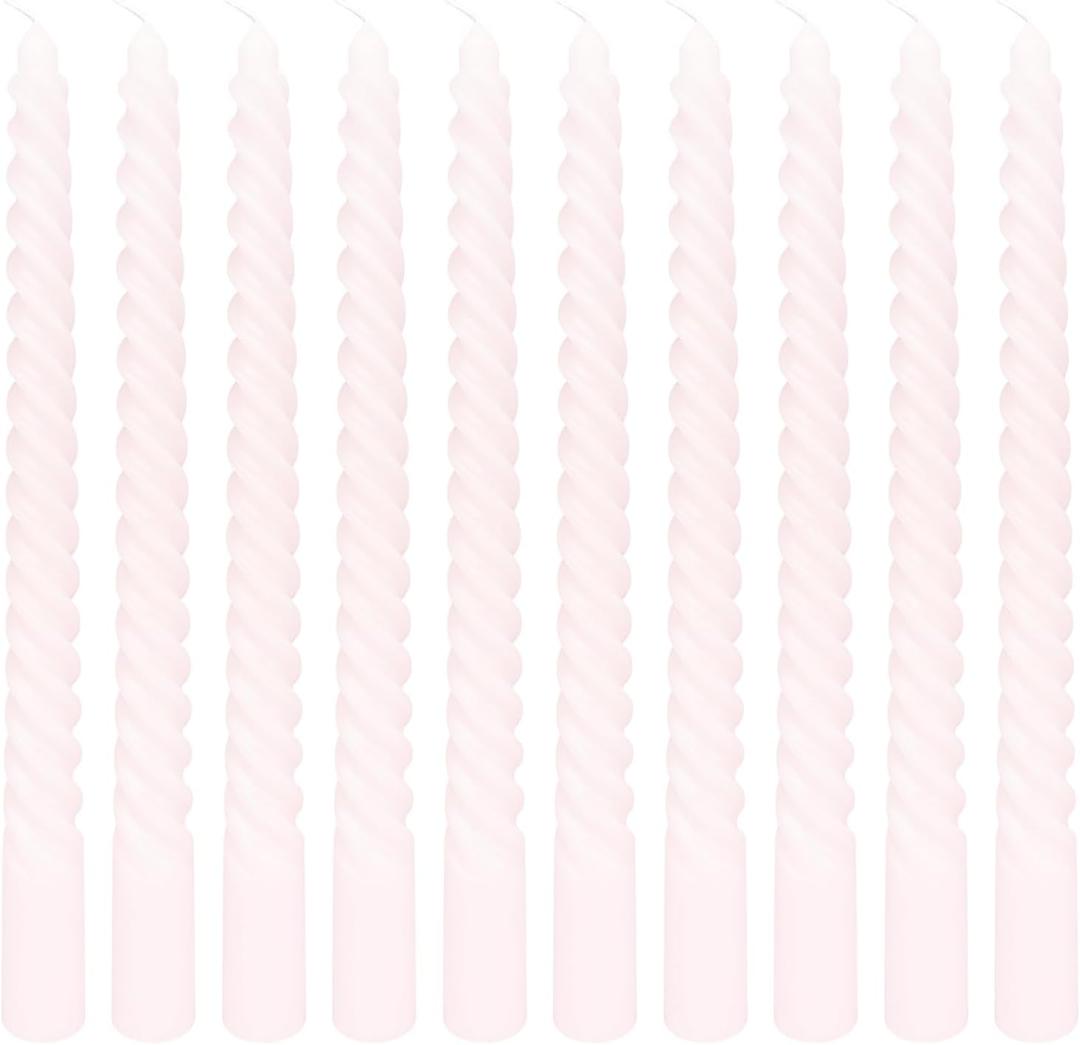 10 Inch 10 Pack Soft Baby Pink Spiral Taper Candle Set, Long Candles Dripless Unscented Candlesticks for Dinner Shower Party Brithday Wedding Engagement Party Valentine's and Home Decor