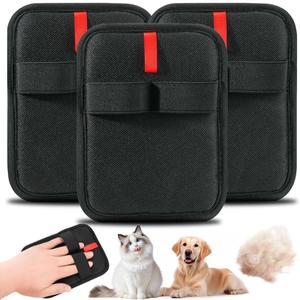 Pet Hair Removal Gloves 3 Pack  Reusable Electrostatic Pet Hair Remover Tool for Cats & Dogs, Ideal for Sofa, Clothes, Bed Sheets, Carpet, Car Seat, Multi-Surface Grooming Glove, Black, 5.1x6.7in