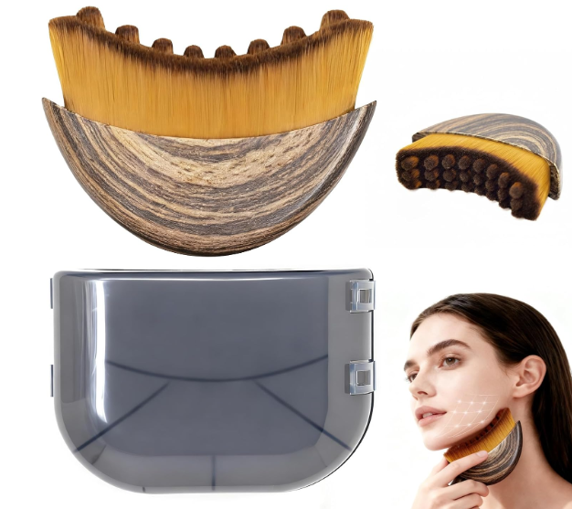 Lymphatic Contour Face Brush, Manual Lymphatic Drainage Massager, Natural Makeup Brushes with Durable Soft Bristles, Hypoallergenic Ergonomic Facial Cleansing Brush for Sculpting