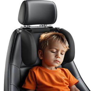 Car Headrest Pillow, Thickened Memory Foam Road Pal Headrest, Neck Support Pillow, 180 Adjustable Car Headrest, U- Shaped Design, Travel Car Sleeping,Suitable for Kids and Adults (Black)