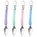 Lallisa 4 Pcs Double Head Baby Silicone Food Spoon Baby Fruit Scraping Mud Spoon Soft Feeding Food Scraper for Infants Fruit Feeding (Multicolor) (Purple, Green, Pink, Cyan)