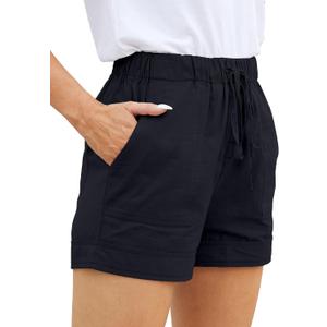 Womens Comfy Drawstring Casual Elastic Waist Pocketed Loose Fit Shorts Plus Size (Large, Black)
