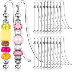 20 Pcs Beadable Bookmarks DIY Metal Blank Bar Bookmark for Beads Modern Bead Craft Jewelry Pendant Charm Gift for Book Lovers Student Teacher Office Supplies(Silver)