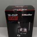 Mueller 12-Cup Drip Coffee Maker - Borosilicate Carafe, Auto-Off, Reusable Filter, Anti-Drip, Keep-Warm Function, Clear Water Level Window Coffee Machine, Kitchen Essentials & Accessories (Black)