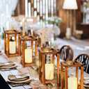 Huquary 32 Pcs/16 Set Wooden Wedding Lantern Centerpiece Include Farmhouse Candle Holders and Flameless LED Candles for Rustic Wedding Table Decoration