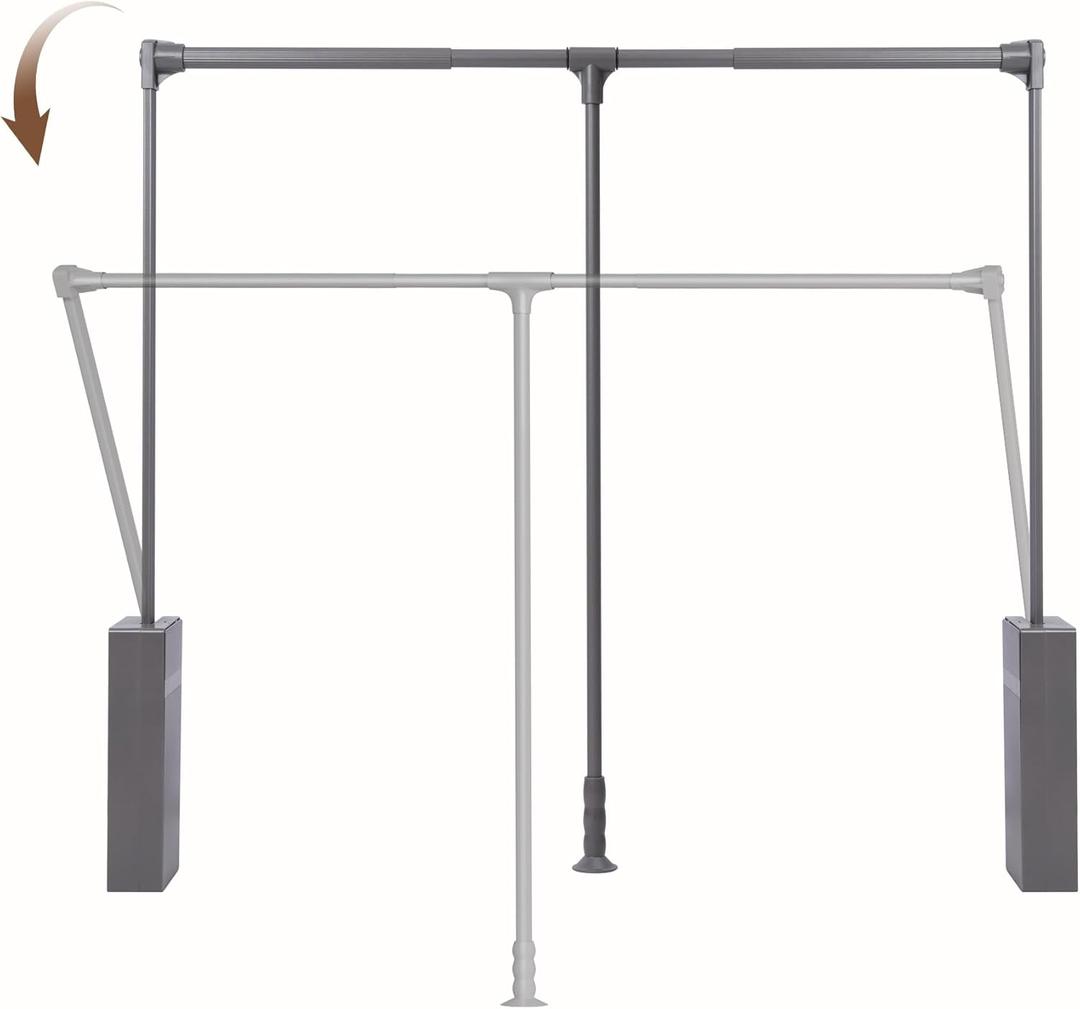 Nisorpa Pull Down Closet Rod, Adjustable 35-47 Inch Aluminium Soft-Close Wardrobe Lift Rail Organizer for Hanging Clothes, Two-way Buffering Side & Back Mounted Closet Rod 45 LBS Load Capacity