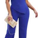 Ekaliy Women Two Piece Outfits Short Sleeve Crop Top and Long Pants Set | Puff Sleeve,Irregular Hem,Ruched Crop Top,Dressy 2 Piece Sets,Business Casual Outfits,Semi Formal Outfits (Blue, XXL)