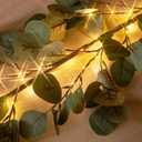 Hairui Lighted Artificial Eucalyptus Garland 6FT 96 LED Battery Operated Faux Vine Lights with Timer for Spring Wedding Backdrop Wall Decor