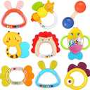MOONTOY 9pcs Baby Rattles 3-6 Months, Infant Teething Toys 3-6 Months, Teethers Baby Toys 6-12 Months Sensory Toys for Babies 3 4 5 6 7 9 10 Month Boy Girl Gifts