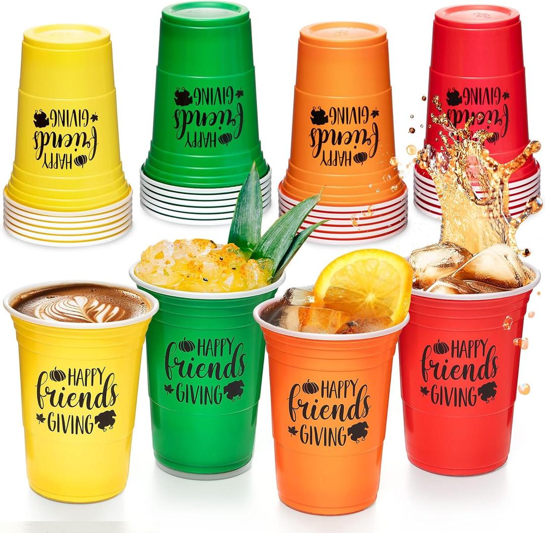 Nefelibata 24 Pack 15OZ Thanksgiving Party Plastic Cups Friendsgiving Disposable Tableware Friends Gathering Party Supplies Thanksgiving Dinner Wedding Birthday Favors Give Thanks Drinking Cups