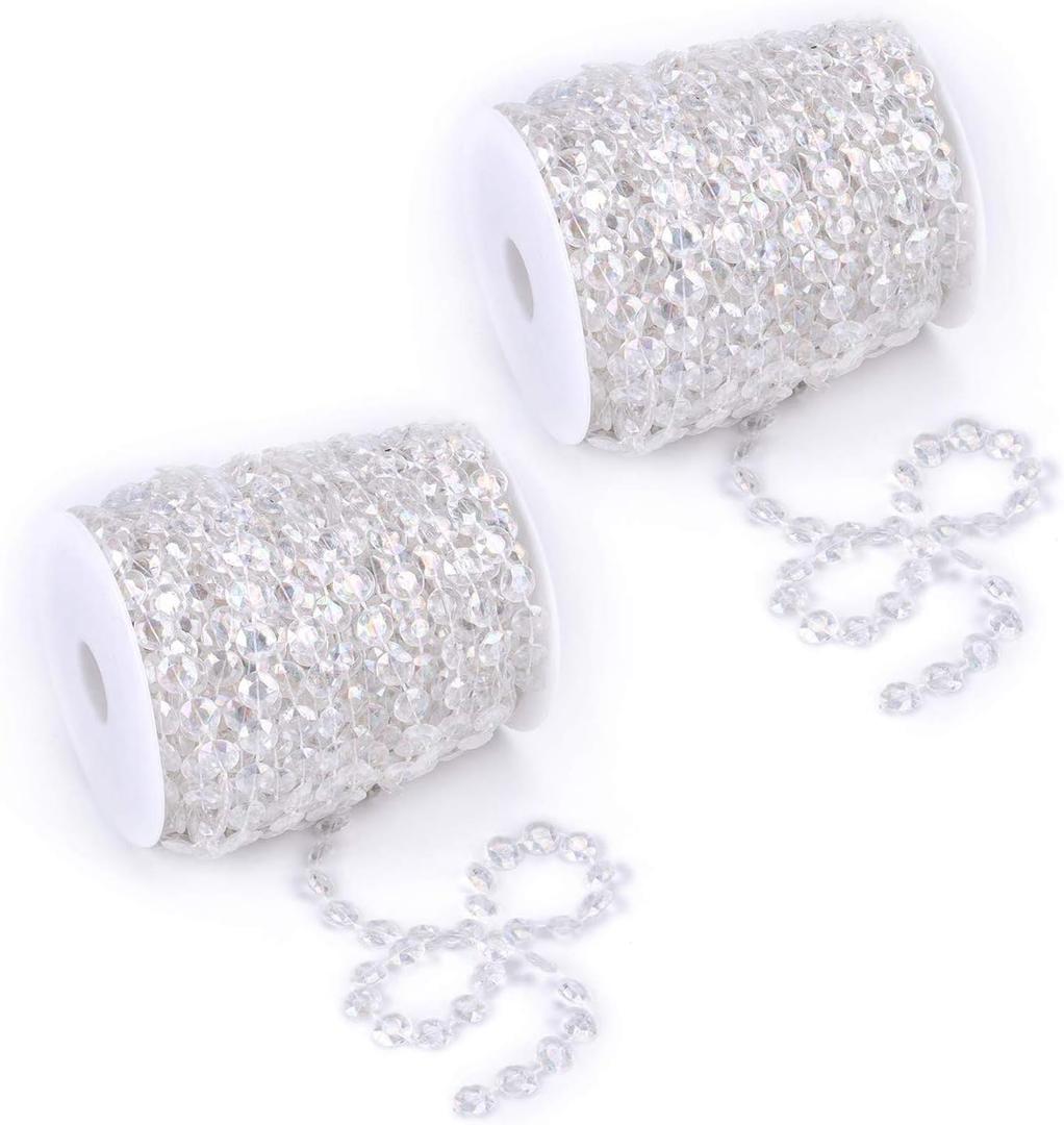 Tosnail 200 ft Crystal Beads by The Roll Crystal Bead String Chain Crystal Garland Roll for Wedding Party Decorations, Craft Projects, Iridescent