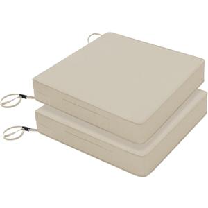 Favoyard Patio Chair Cushions 24 x 24 x 4 Inch Waterproof Outdoor Seat Cushions for Patio Furniture 3-Year Color Fastness Garden Sofa Couch Chair Pads with Handle & Adjustable Straps Set of 2, Beige