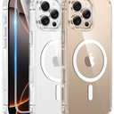 FNTCASE for iPhone 16 Pro-Max Case: Clear Magnetic Phone Cases with Screen Protector Compatible with Magsafe Slim Anti Yellowing Rugged Shockproof Protective Transparent Cell Cover (A-Clear)