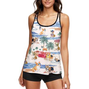 HUNTFAMI Tankinis Swim Suits for Women Two Piece 2025 Womens Bathing Suits Holiday Beachwear Women with Boyshorts (Small, Corgi)