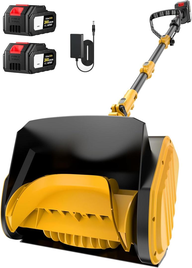 Electric Snow Shovel, 21000RPM Cordless Snow Blower, 13" Snow Blower with 2 Powered 24V Batteries, Lightweight for Easy Snow Removal on Steps,Patio,Driveway,Home,Yellow