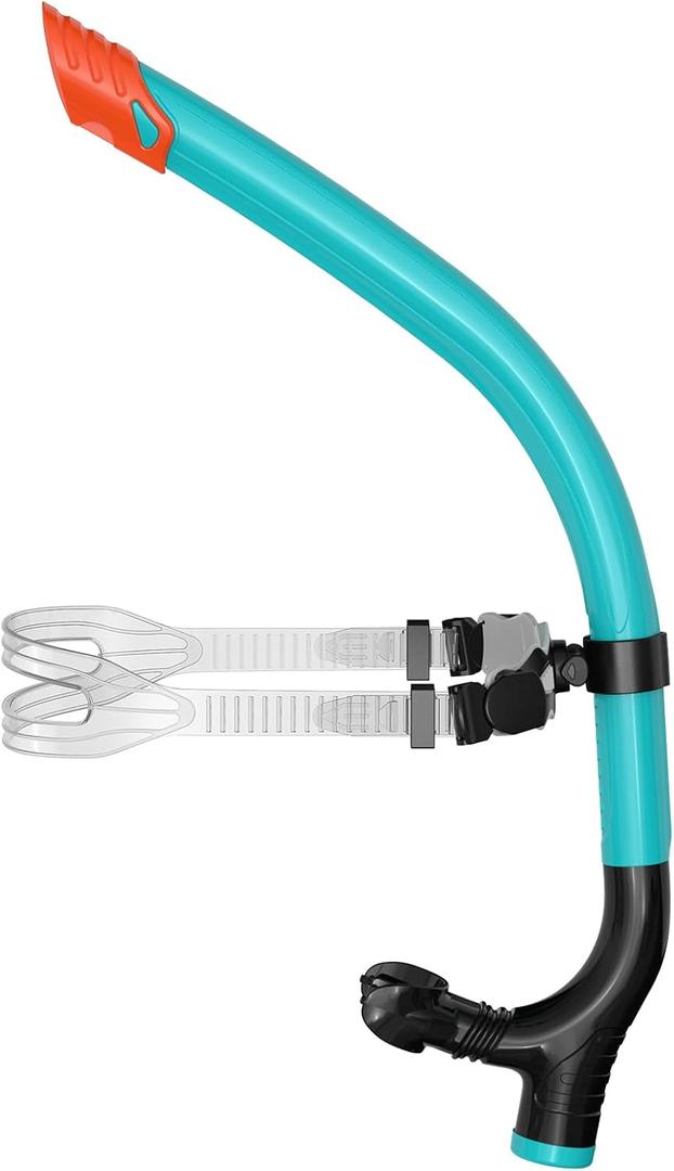 Swimmer's Snorkel for Lap Swimming, Adult Snorkeling Gear Swim Training, Center-Mount Silicone Mouthpiece One-Way Purge Valve in Pool and Open Water (Green)