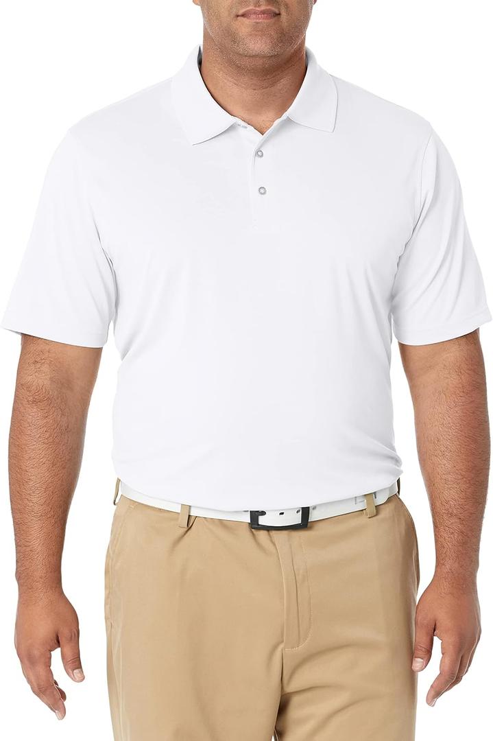 Amazon Essentials Mens Golf Polo Shirt, Moisture-Wicking Quick Dry, Short Sleeve (Small, White)