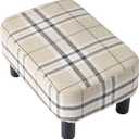 IBUYKE 16.54" Small Footstool, Linen Fabric Pouf, with Padded Seat Pine Wood Legs and Padded Rectangular Stool, for Bedroom, Stripe RF-BD215
