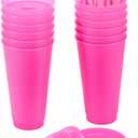 12Pcs Plastic Straw Cups Reusable Glitter Tumbler with Lid 710ml Large Capacity Drinking Cup Safe Fashion Water Bottle Creative Beverage Mug for Party Office Coffee Juice Smoothies ZHAZHAMO (Rose Red)
