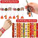 110 PCS Firetruck Party Favors, Fire Truck Temporary Tattoos Slap Bracelets Keychains Stickers Badges Goodie Bags for Fire Truck Birthday Party Decorations Supplies Gifts for Kids Classroom Rewards