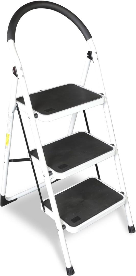 Jack Boss 3 Step Ladder, Folding Lightweight Step Stool with Wide Anti-Slip Pedal for Home, Office, Kitchen and Garage, Service Height 27.2 inch, 400 lbs Capacity