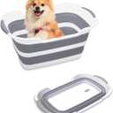 Collapsible Pet Bathtub, 7.1 Gal (27L) - Foldable Bathing Tub with Drain Plug for Dogs & Cats Under 30 lbs - Multi-Use as Laundry Basket, Storage Organizer, Camping Sink (Grey)