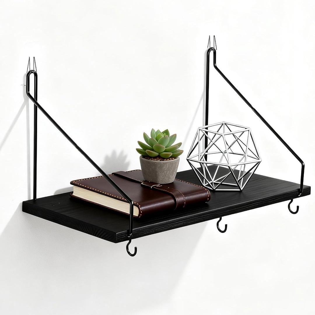 2 Pack Black Cubicle Shelf With Hooks For Fabric Walls, 12'' Wooden Office Cubicle Accessories for Work, Floating Wall Shelf for Decor, Hanging Organizer for Cubicle Wall Storage & Office Decorations