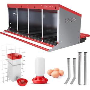 Nesting Boxes for Chickens  4 Hole Roll Out Chicken Nesting Box with Reverse Egg Collection, Galvanized Steel Coop Nest with Perch, Fits Up to 20 Hens