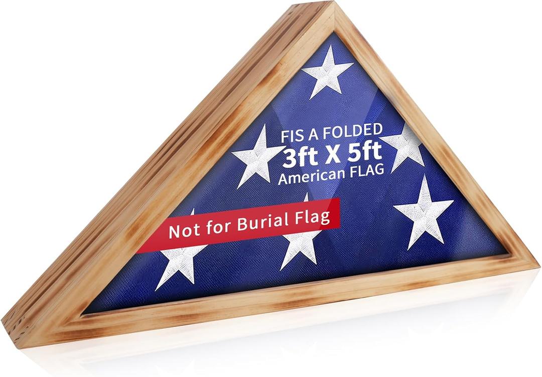 ASmileIndeep Flag Display Case for 3' x 5' Folded American Thin Flag,Flag Shadow Box with HD Tempered Glass and Wall Mount for Veteran - Burnt Color