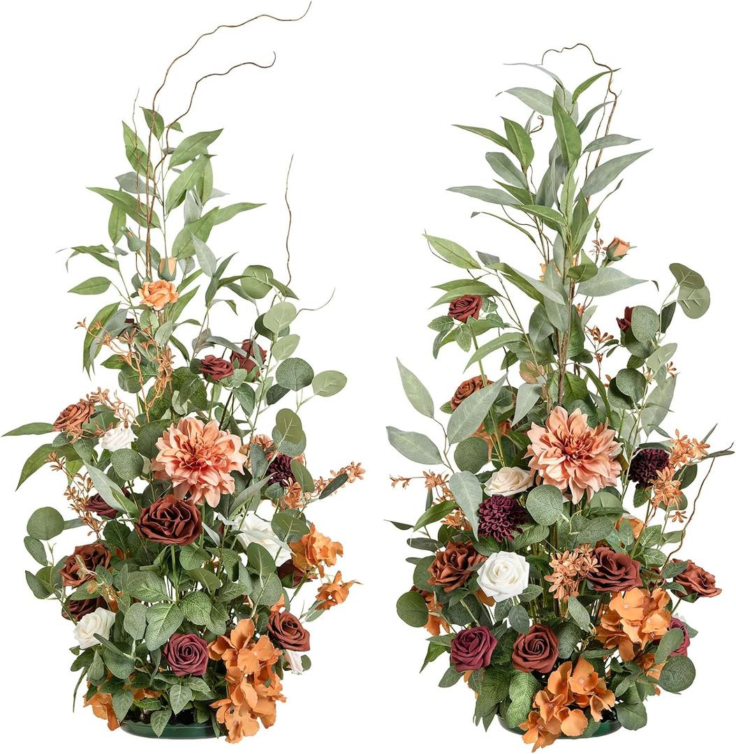 Ling's Moment 41" Tall Fall Free Standing Artificial Flowers Arrangements 2 pcs Wedding Arch Altar Stage Decorations Sunset Terracotta For Ceremony Reception Church Backdrop Outdoor Aisle Floral Party